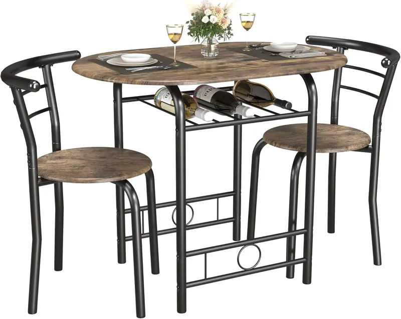 JUMMICO 3-Piece Wooden Round Table & Chair Set