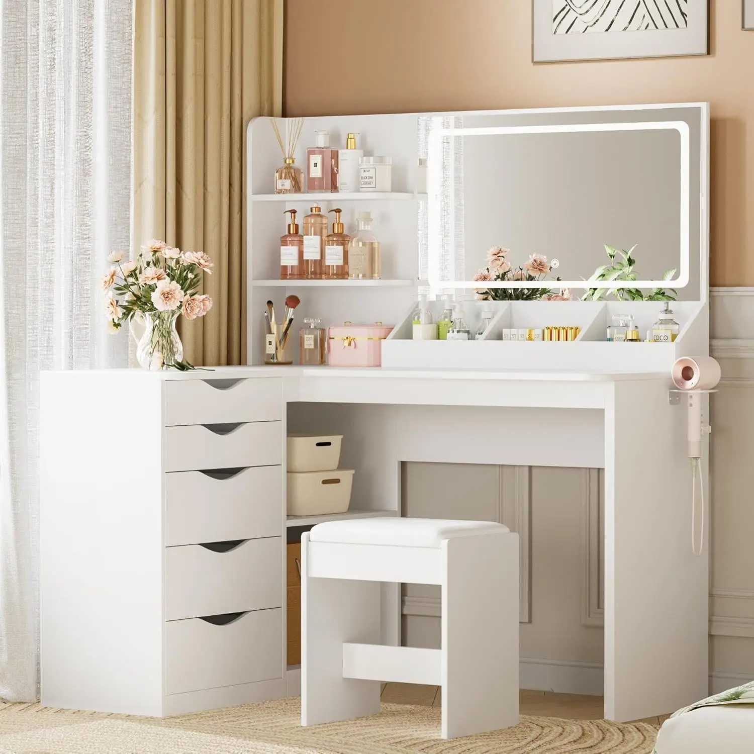 JUMMICO Makeup Vanity Desk with Mirror and Lights